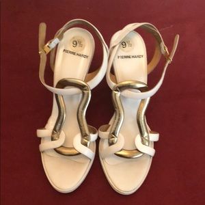 Pierre Hardy White and Gold Leather Wedge Sandals